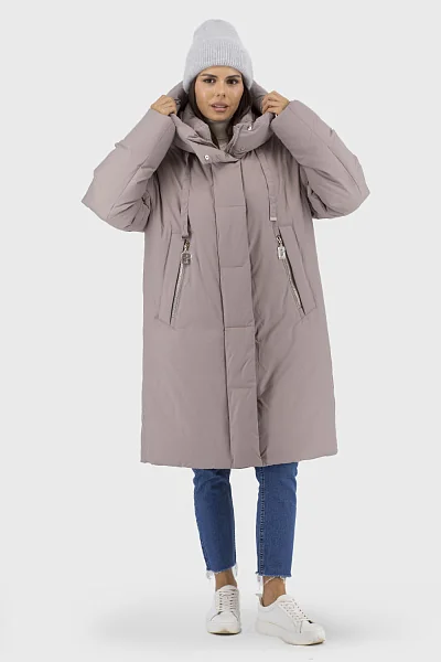 Women's winter down jacket without fur with bio-down, hood, cappuccino Snow Owl (cappuccino, 46)