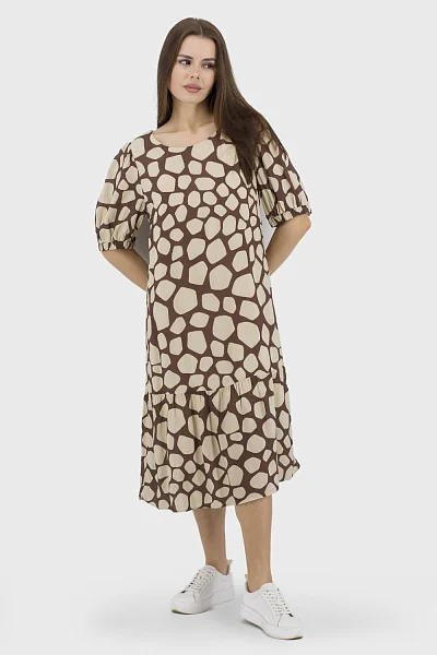 Women's summer oversized dress leopard print with ruffles Favi (brown, 44)