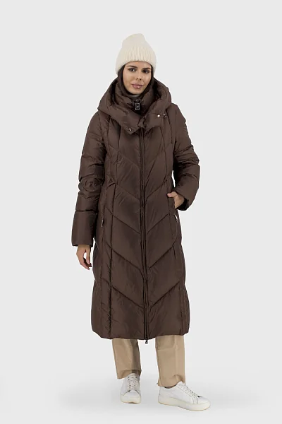 Geacă de damă de iarnă casual cu glugă și centură fără blană Snow Owl (teracotă, M)