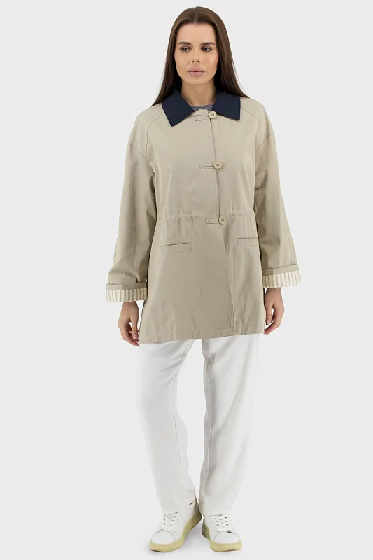 Двокольоровий жіночий плащ casual зі сорочковим коміром та кишенями Basic (F8003) фото 1, ціна