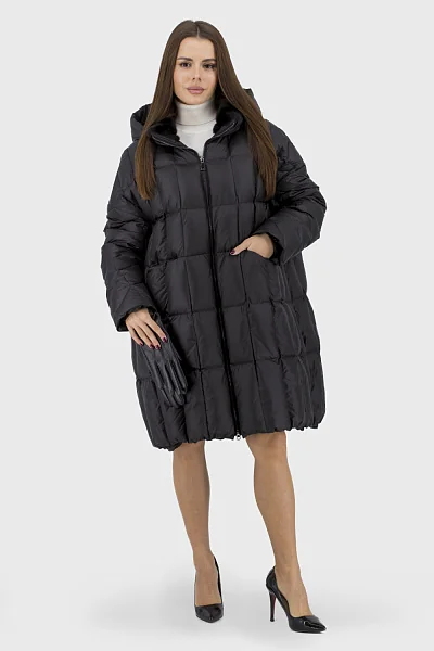 Женский пуховик зимний с норковым мехом, черный/бежевый, casual Basic (черный, 48)