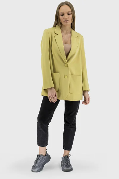 Women's classic jacket, plain, with pockets, for autumn and spring Evona (yellow, 36)
