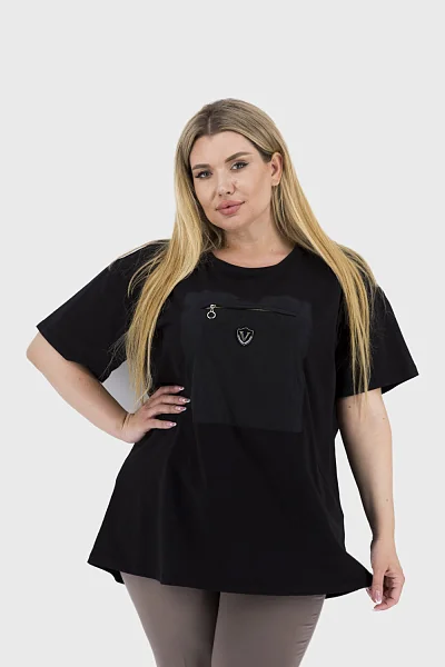 Women's plain sports T-shirt with pockets, black Verda (black, 38)