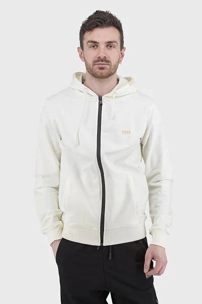 Men's classic hoodie with zipper for autumn and spring Boss (white, 2XL)