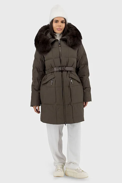 Жіночий пуховик з хутром песця, однотонний, на блискавці Snow Owl (коричневий, 2XL)