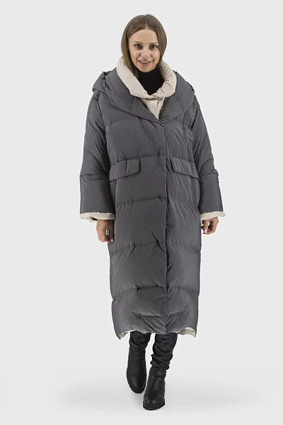 Жіночий зимовий оверсайз пуховик із гусячим пухом, casual стиль Basic (сірий, XL)