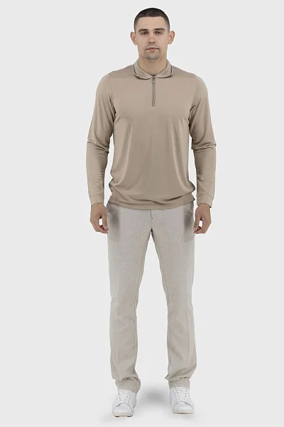 Men's long-sleeved polo shirt, classic solid design Buke (dark beige, 2XL)