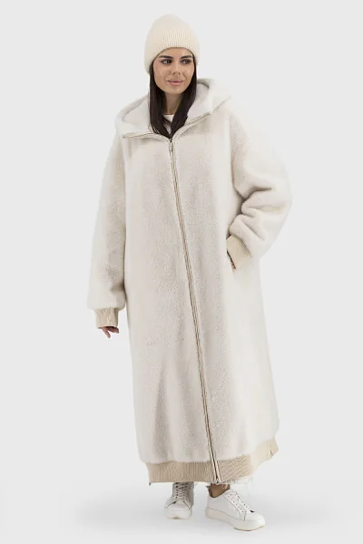 Жіноча екошуба з капюшоном та блискавкою, стиль sport-casual Bella Bicchi (молочний, 52)