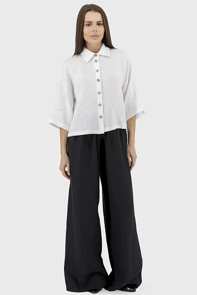 Women's solid oversized blouse with a shirt collar for summer Salkim (white, 36)