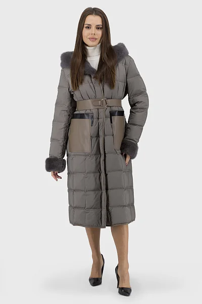 Women's classic down jacket with mink fur and hood Basic (gray, 50)