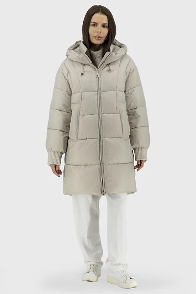 Жіночий утеплений пуховик біопух, casual стиль з капюшоном Snow Owl (бежевий, 2XL)