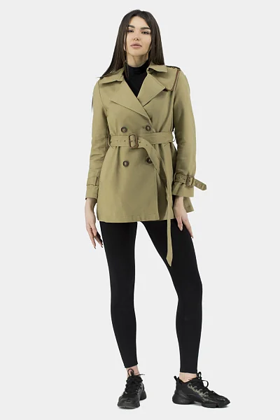 Двухбортный женский плащ casual с поясом, кемел или оливковый Basic (кемел, L)