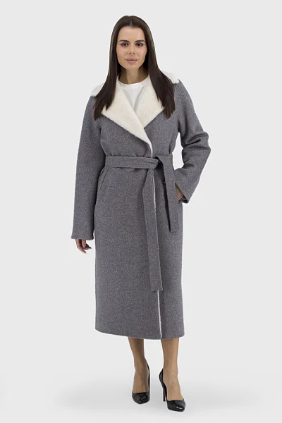 Women's wool coat with padding polyester and faux fur, camel/gray Stella Polare (gray, 54)