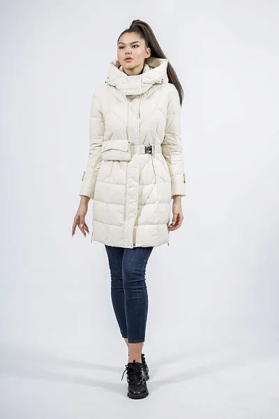 Women's sports goose down jacket with hood for autumn-spring Basic (milk, 2XL)