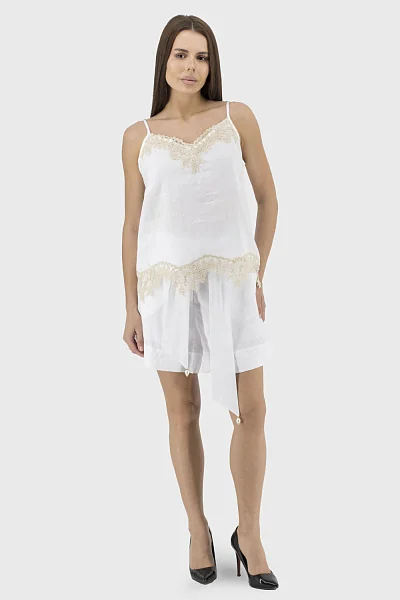 Elegant summer tank top with embroidery and gold accents, solid Salkim (white, 36)