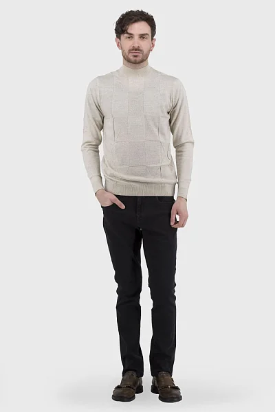 Men's autumn half-golf with geometric pattern, beige casual Francolini (beige, L)