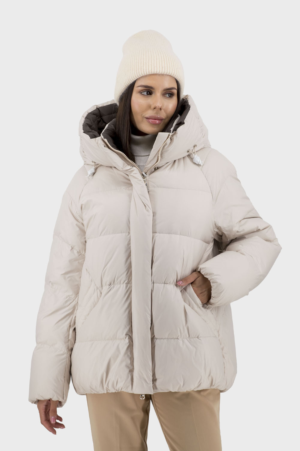 Geacă de iarnă pentru femei cu puf de rață și glugă Snow Owl (lactic, XL)