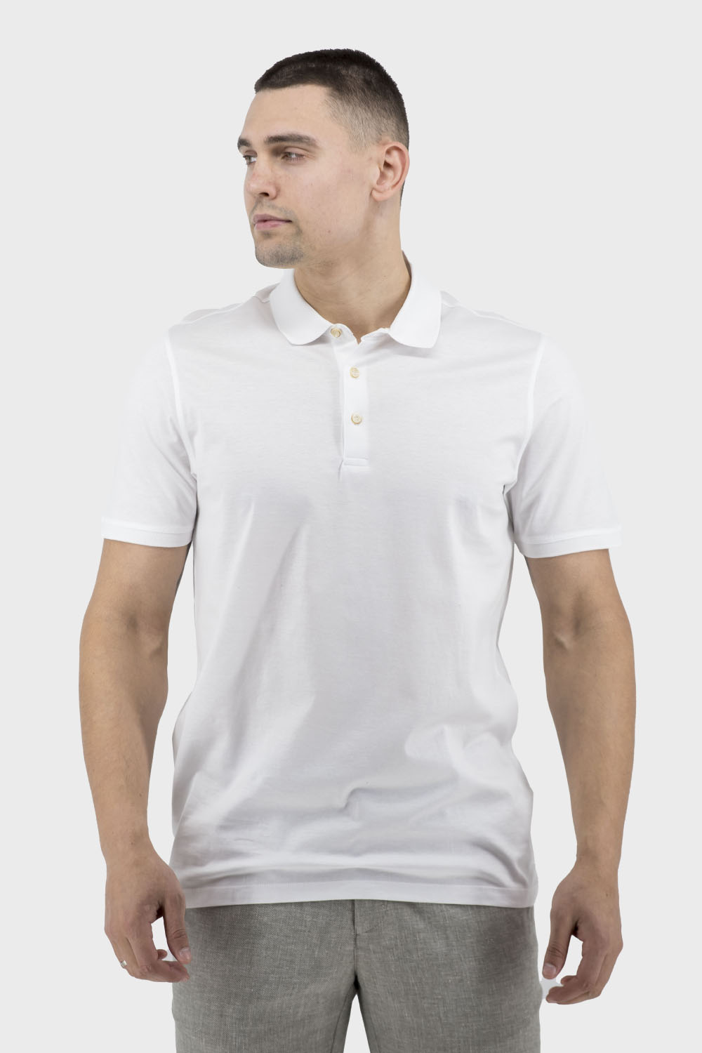 Tricou polo de vară pentru bărbați cu mânecă scurtă, simplu, cu nasturi Buke (alb, L)