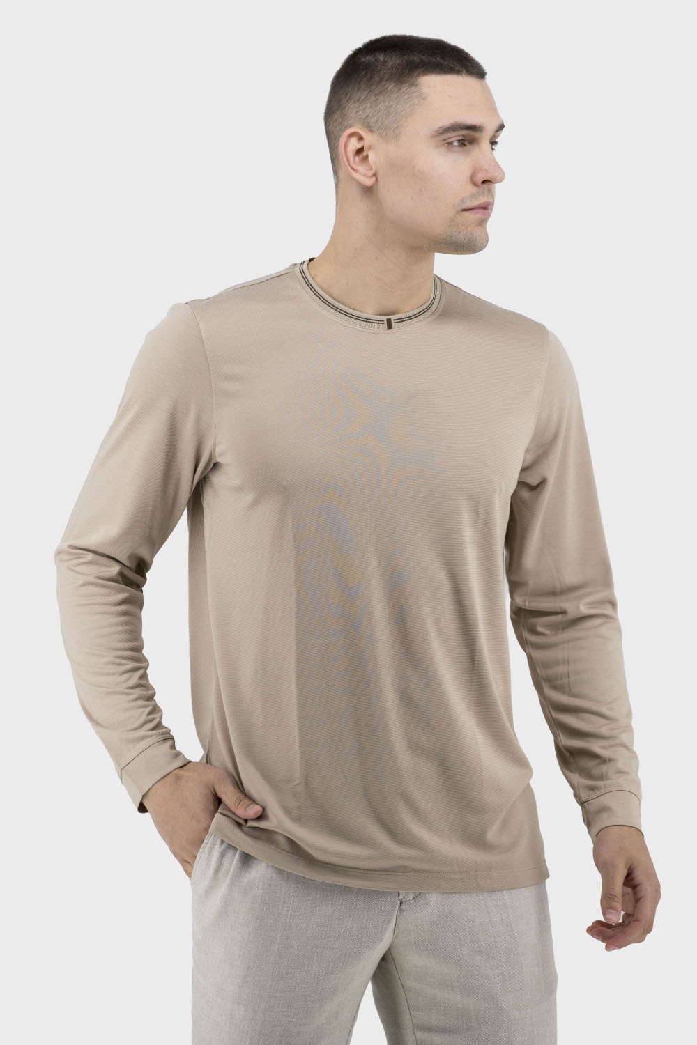 Bluză bărbătească cu mânecă lungă, unicolor, stil clasic Buke (bej, 2XL)