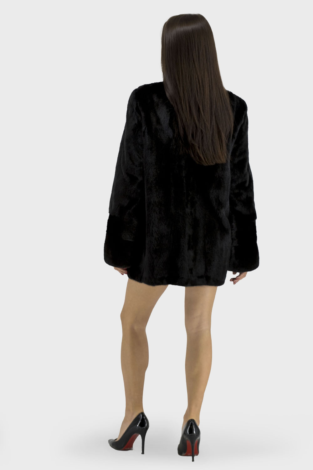 Haină de iarnă pentru femei cu blană de nurcă, neagră, stil casual (negru, 36)