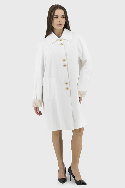 Trench casual de damă, monocromatic, cu poliester, nasturi, primăvară-toamnă Bella Bicchi (alb, 48)