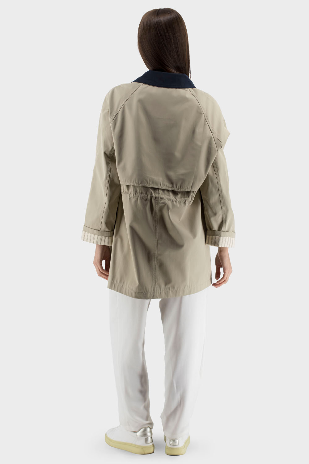 Trench casual bicolor de damă cu guler cămașă și buzunare Basic (bej, 2XL)