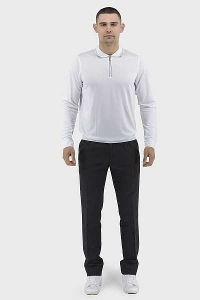 Longsleeve polo clasic pentru bărbați cu fermoar și mânecă lungă Buke (alb, 2XL)