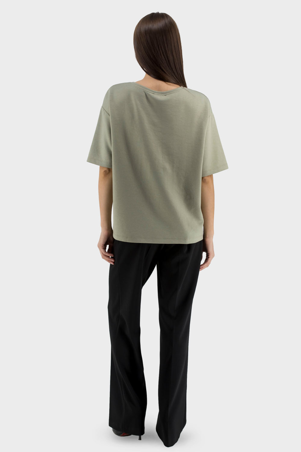 Tricou casual pentru femei, de culoare unică, cu aplicații și cristale Ziques (măslin, 3)