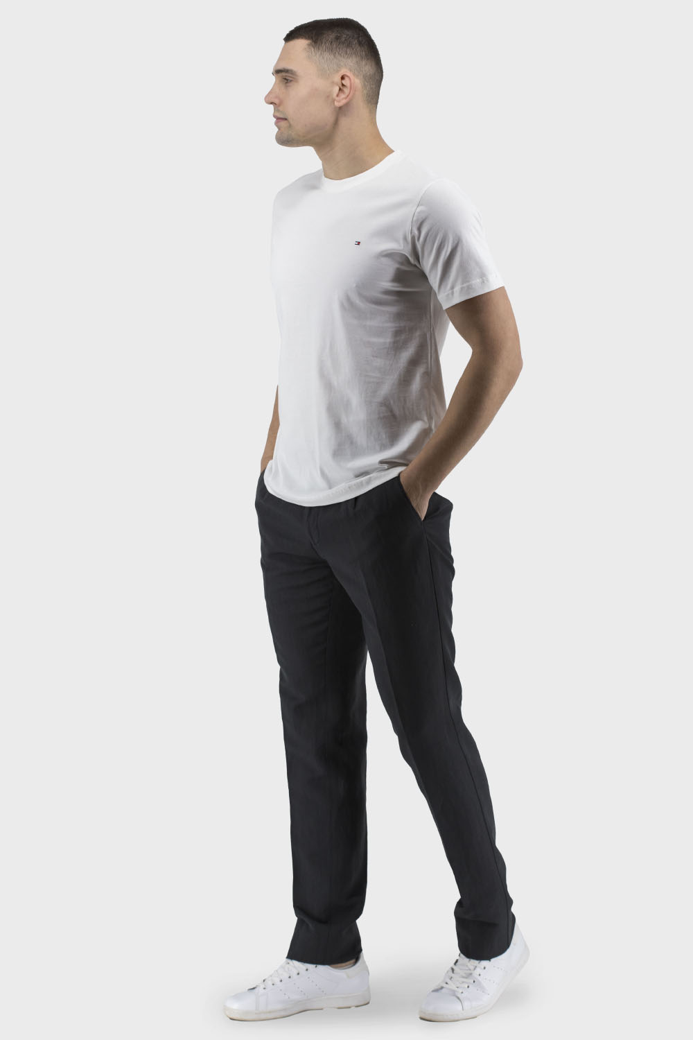 Tricou bărbătesc de vară casual, monocrom, cu aplicație, mânecă scurtă Tommy Hilfiger (alb, 3XL)