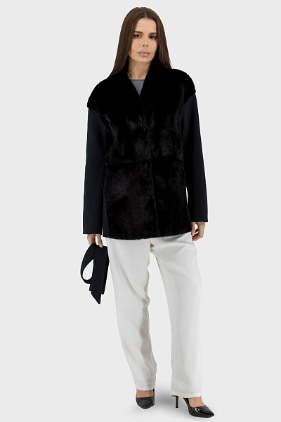 Palton de damă din lână cu blană de nurcă, stil casual, pentru toamnă Bella Bicchi (negru, 2XL)