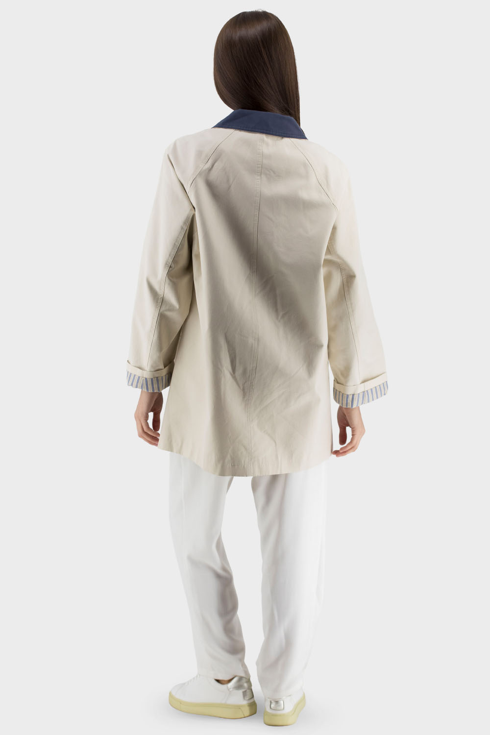 Trench casual de damă bicolor cu poliester, toamnă-primăvară Basic (lactic, 2XL)