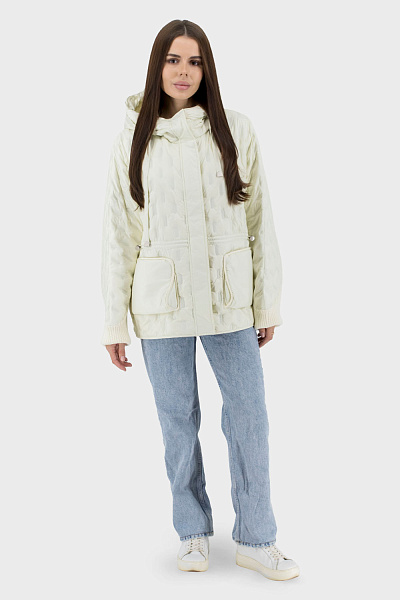 Jachetă casual de toamnă pentru femei cu puf de rață și glugă Snow Owl (lactic, 2XL)