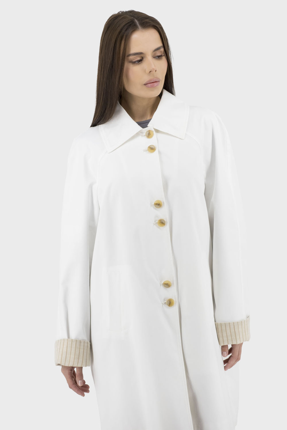 Trench casual de damă, monocromatic, cu poliester, nasturi, primăvară-toamnă Bella Bicchi (alb, 48)