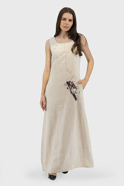 Rochie casual de damă cu imprimeu și buzunare pentru vară Salkim (bej, 36)