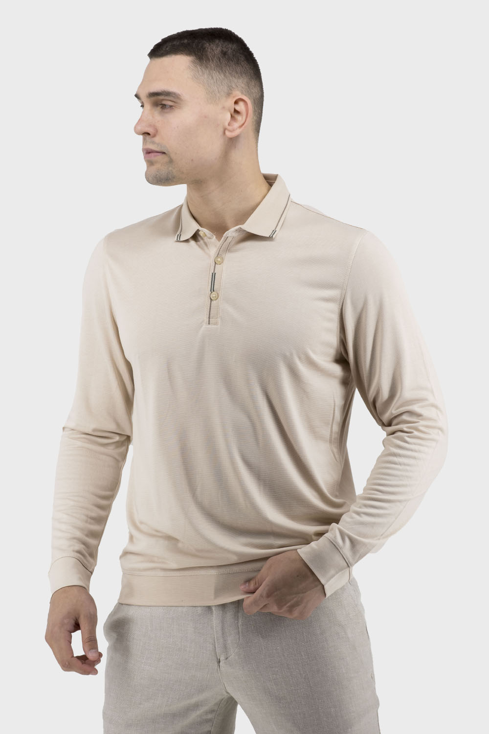 Tricou polo bărbătesc simplu cu mâneci lungi pentru vară și toamnă Buke (bej, 2XL)