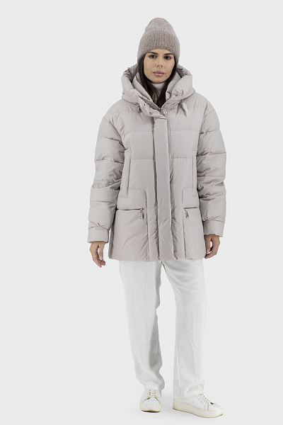 Geacă de damă din puf ușor bej cu biopup pentru toamnă-iarnă, stil casual Snow Owl (bej deschis, 2XL)
