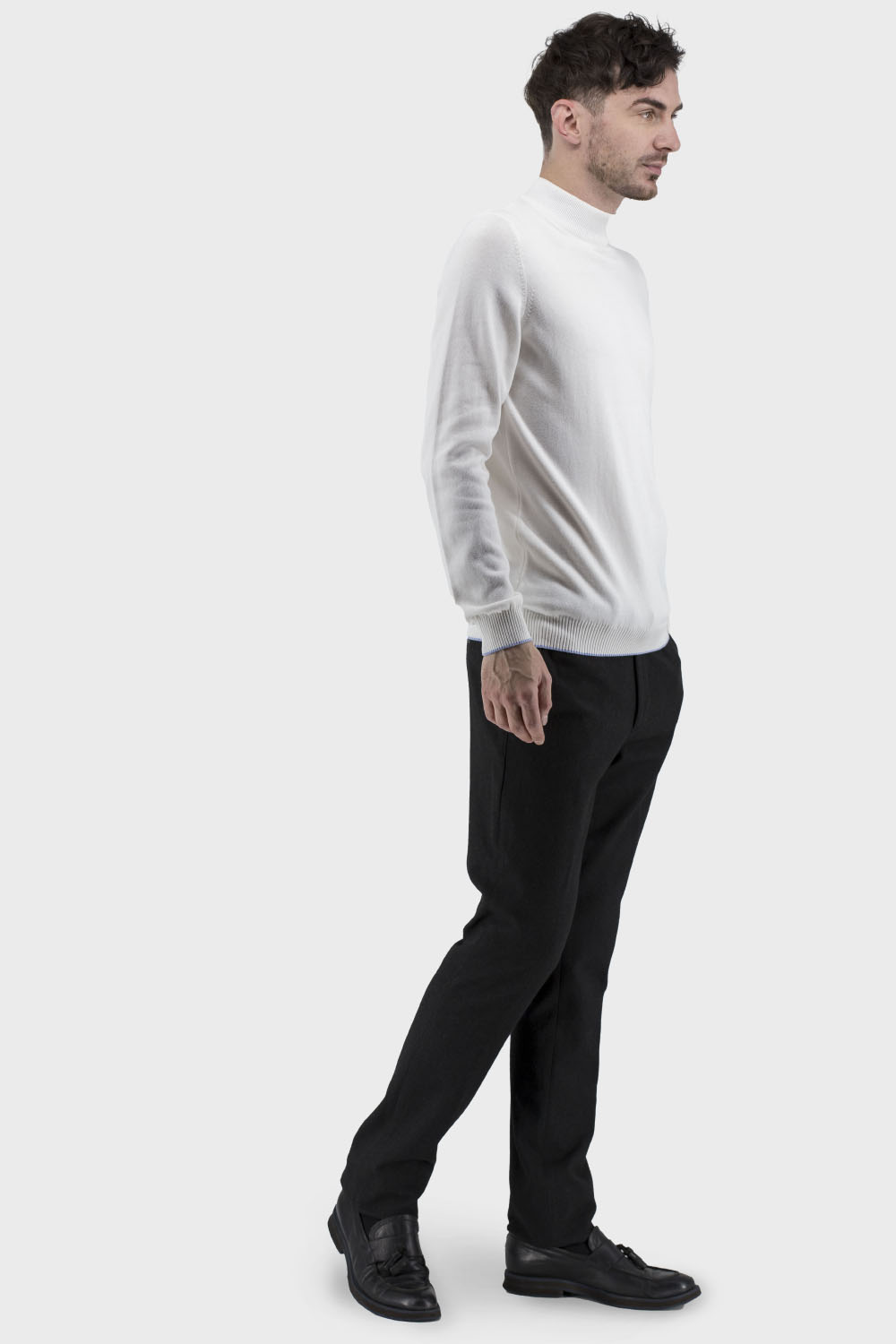 Bluză bărbătească uni cu guler rulat, mânecă lungă, stil clasic Buke (alb, 2XL)