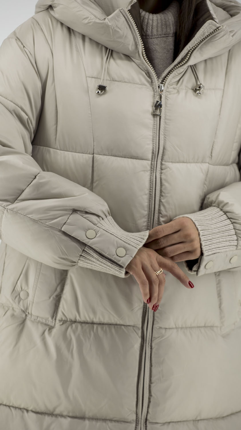 Geacă de damă din puf bio, stil casual cu glugă Snow Owl (bej, 2XL)
