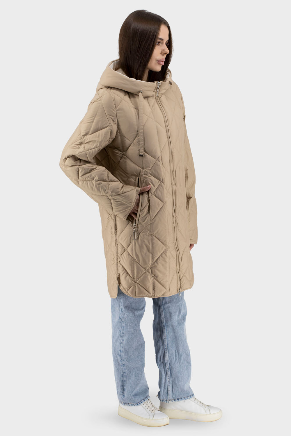 Geacă matlasată pentru femei cu puf sintetic, uni, cu fermoar Snow Owl (cămilă, 2XL)