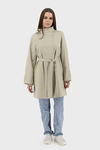 Trench casual de damă, simplu, fără căptușeală, cu curea Basic (bej, L)