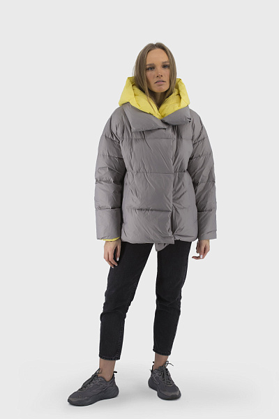 Geacă de iarnă oversize pentru femei fără blană cu închidere magnetică Basic (gri, 2XL)