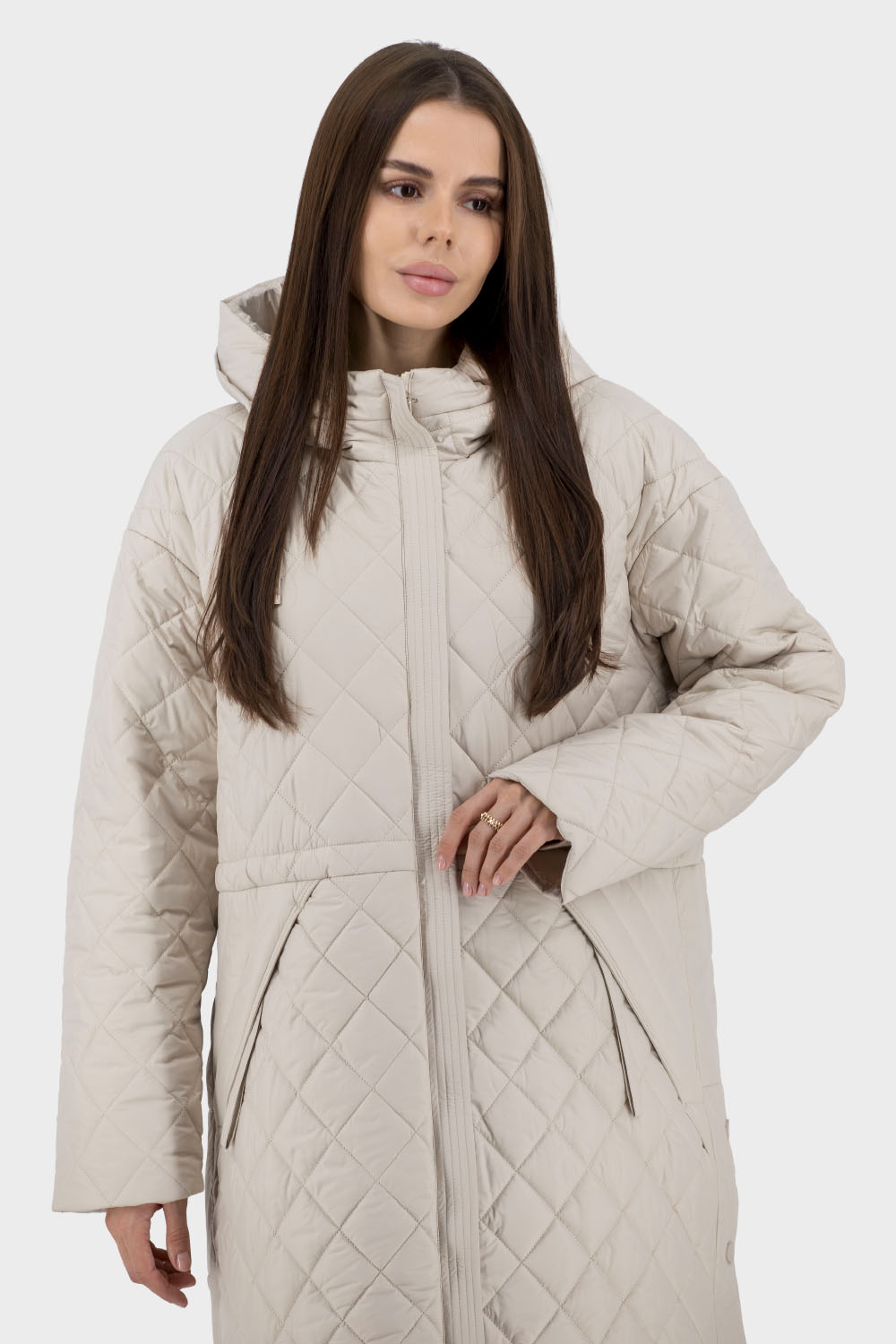 Geacă casual de damă matlasată cu glugă, sintepon, toamnă-primăvară Snow Owl (bej deschis, 2XL)