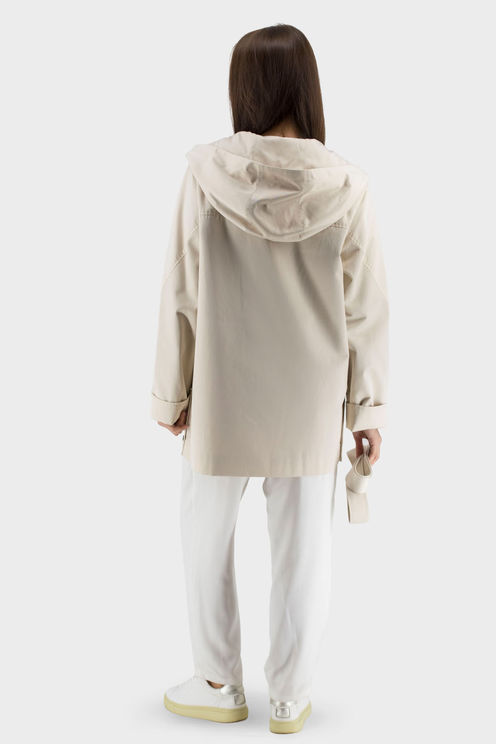 Geacă casual de damă monocromă cu glugă și curea, primăvară-toamnă Bella Bicchi (lactic, 2XL)