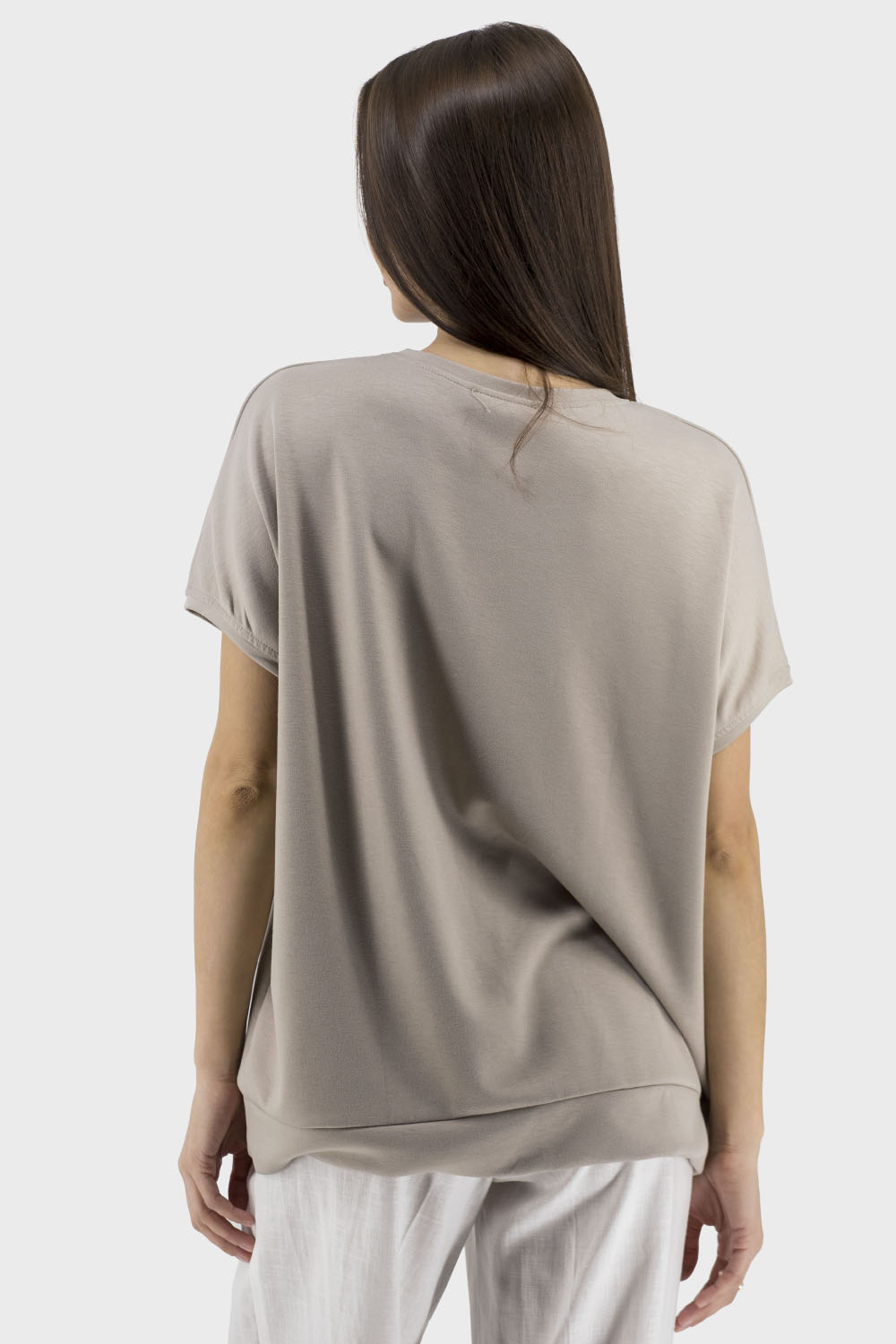 Tricou casual de vară pentru femei în dungi, cu mânecă întreagă Ziques (bej, 1)