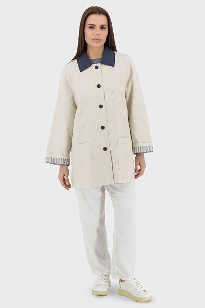Trench casual de damă bicolor cu poliester, toamnă-primăvară Basic (lactic, 2XL)