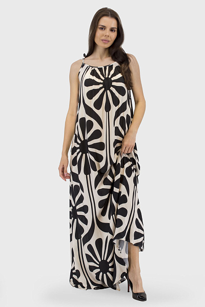 Rochie de vara oversize pentru femei cu model floral abstract Verda (negru/bej, 36)