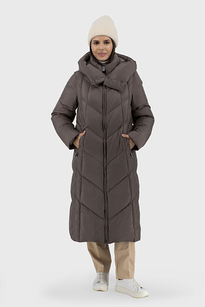 Geacă de damă de iarnă casual cu glugă și centură fără blană Snow Owl (cappuccino, L)