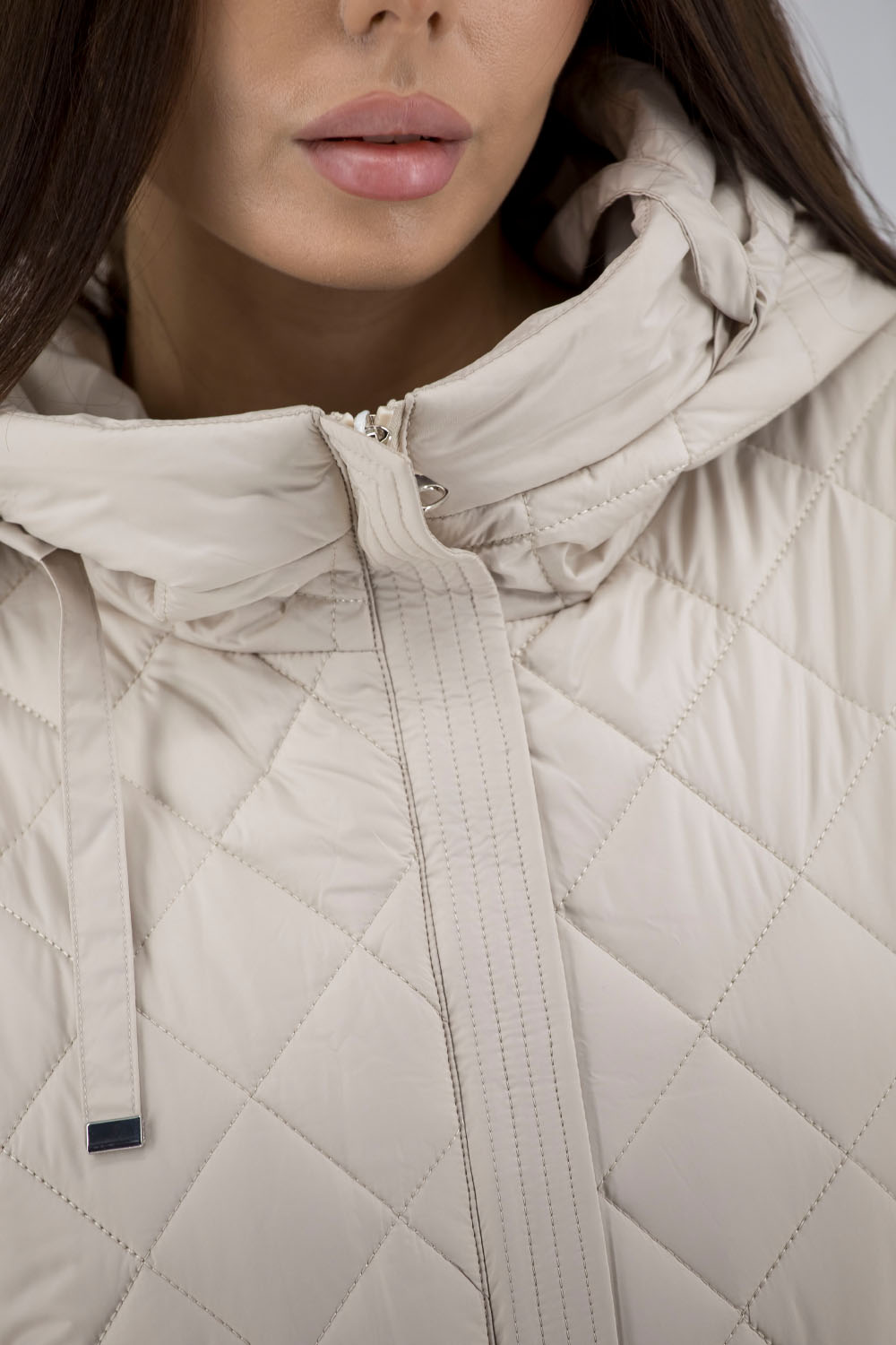 Geacă casual de damă matlasată cu glugă, sintepon, toamnă-primăvară Snow Owl (bej deschis, 2XL)