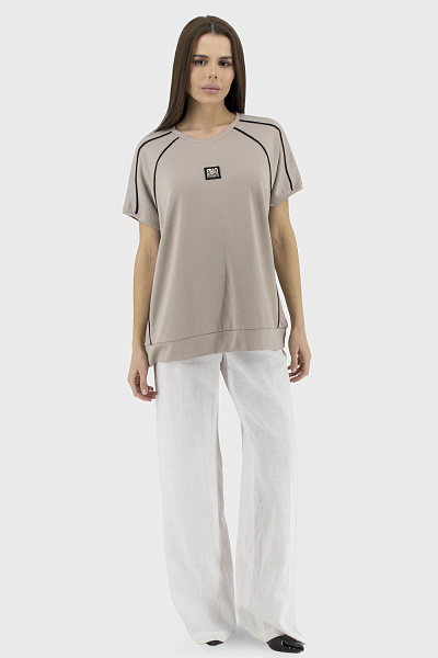 Tricou casual de vară pentru femei în dungi, cu mânecă întreagă Ziques (bej, 1)