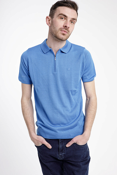Bluză polo de vară pentru bărbați, uni, cu fermoar, mânecă scurtă Buke (albastru, 2XL)